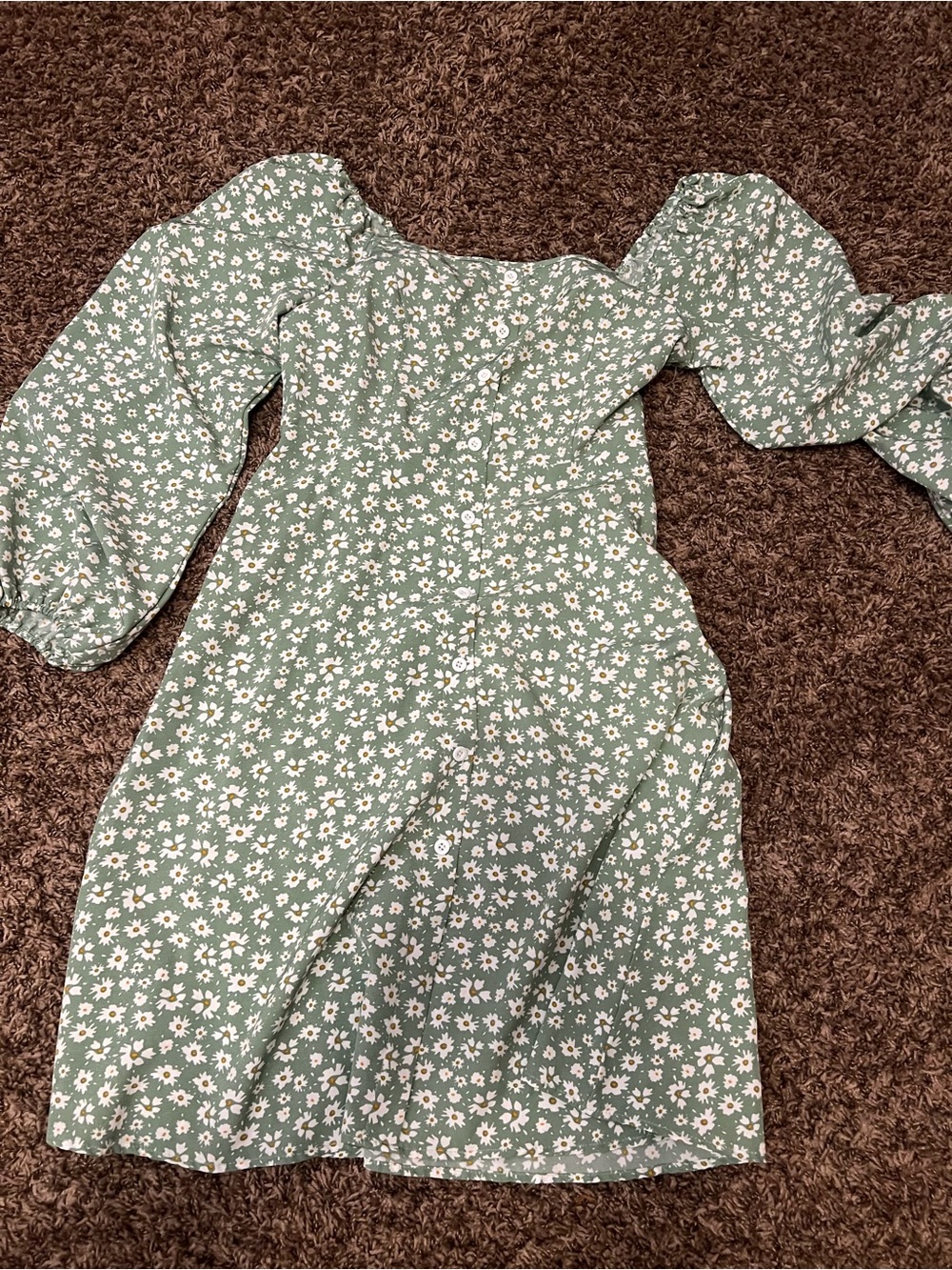 SHEIN Mint Green Ditsy Floral Puff-Sleeve Dress